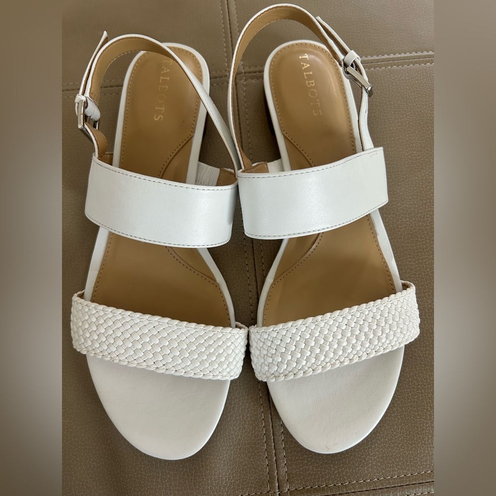 NEW Talbots White Braided-Strap Leather Sandals with Ankle Buckle size 9
